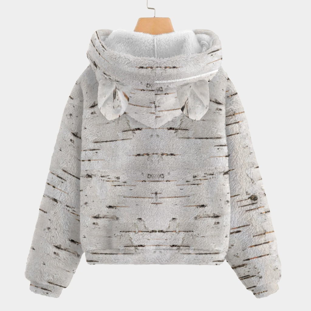Kid's Plush Woodland Hoodie - Birch Print