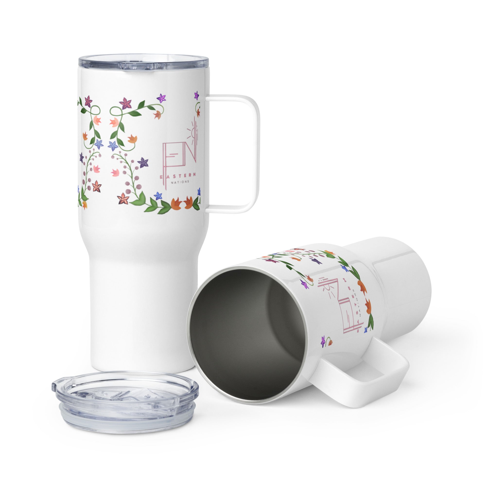 Floral Logo Travel mug with a handle